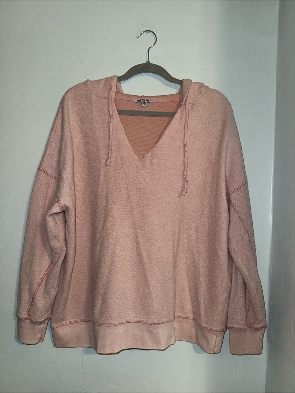 American Eagle Outfitters Pink V-Neck Drawstring Hoodie